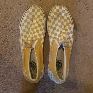 Yellow and White checkered board vans